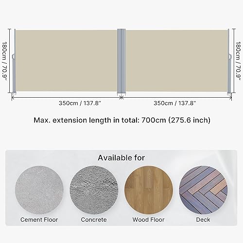 Miniatura 4 de PATISOL Toldo retráctil de 276 x 71 pulgadas de aluminio para patio, divisor de privacidad plegable para exteriores, resistente al agua y a los