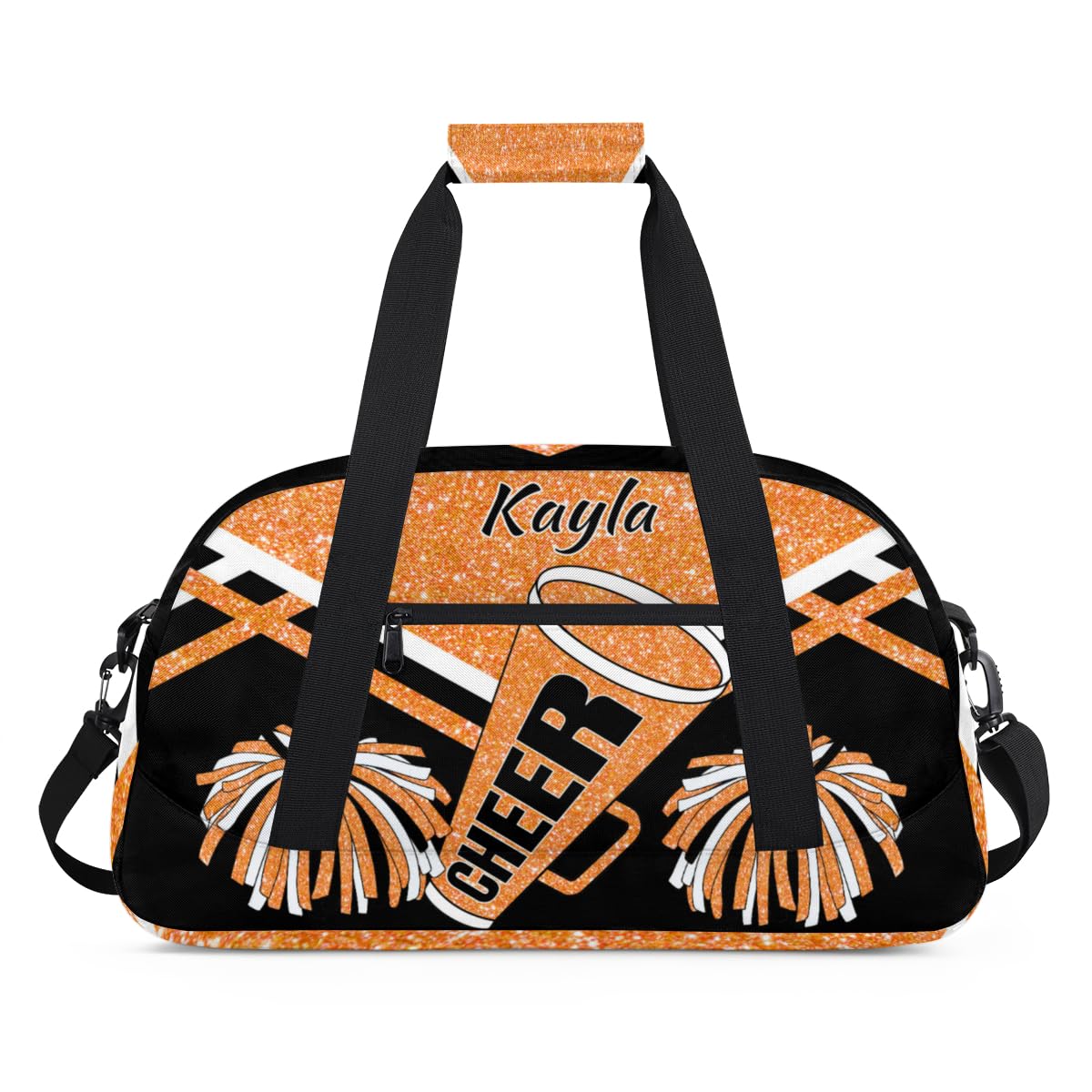 Personalized Girls Gym Cheerleading Bag Sport Duffle Bag, Custom Name Carry On Weekender Bag for Women Men Travel Vocation Business Trip, Orange