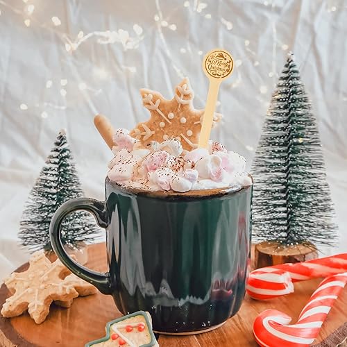 Miniatura 5 de 200 unidades de agitadores de café de madera de 7 pulgadas con mango redondo de Feliz Navidad, agitadores de café biodegradables desechables de