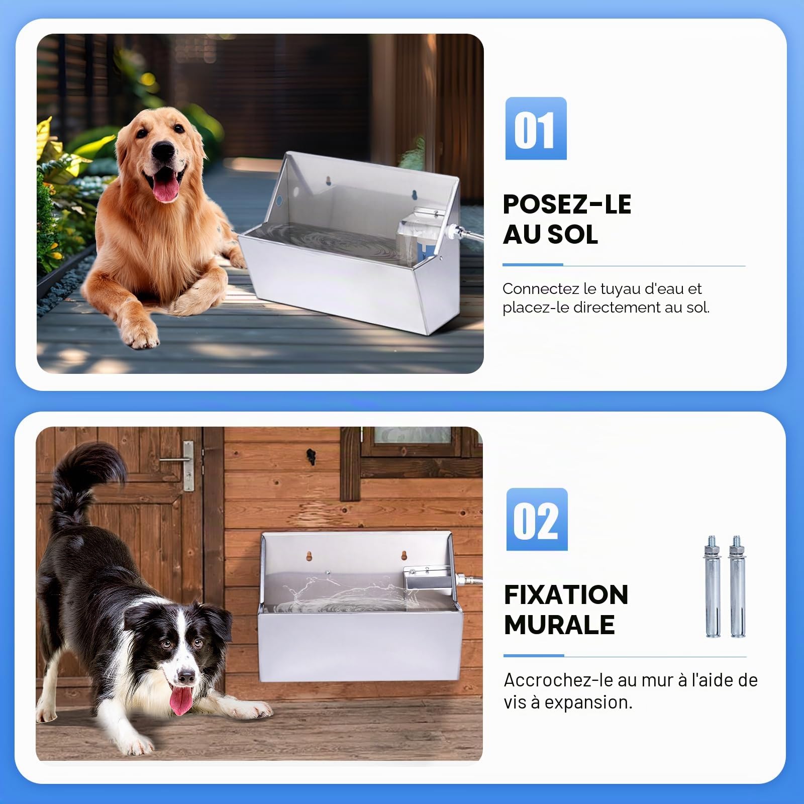 Abreuvoir Automatique pour Chien Abreuvoir en Acier Inoxydable 8L pour Bétail avec Tuyau d’Eau 100cm et 150cm Kit de Soupape à Flotteur de Remplissage Automatique Réservoir d’Abreuvoir