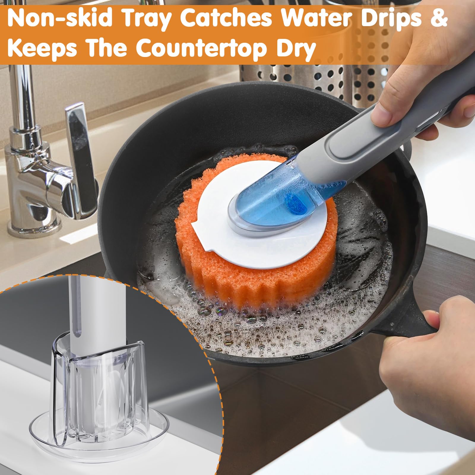 RIMAY Smile-Face Dish Wand Handle for Scrub Daddy Sponge - Soap Dispensing Cleaning Dishwand Scrub Handle Set with Holder (No Sponge Included) Product Image 2