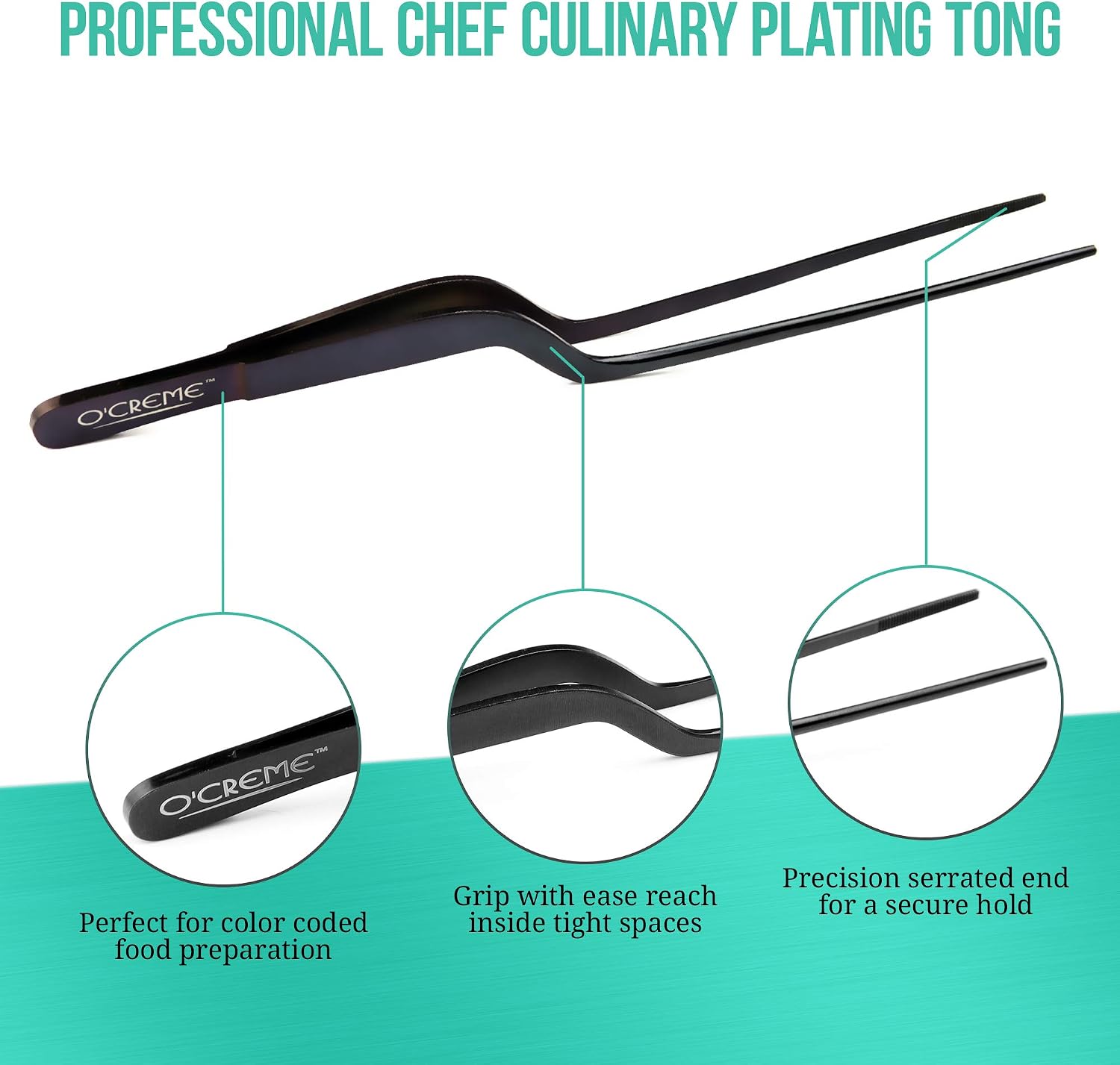 O'Creme 8 Inch Purple Stainless Steel Precision Kitchen Culinary Offset Tweezer Tongs