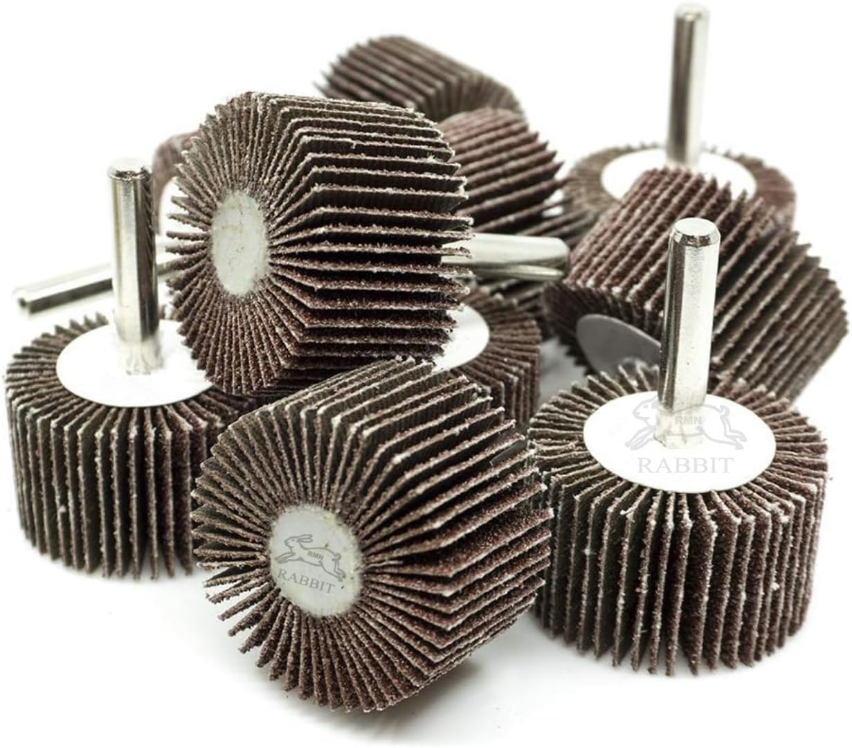 RABBIT® 1.5''x1"x6mm Grit 80 Shank Mounted Aluminium Oxide Flap Wheels (40mmx25mm) for Power Rotary Tool - 10 Pcs-image-16