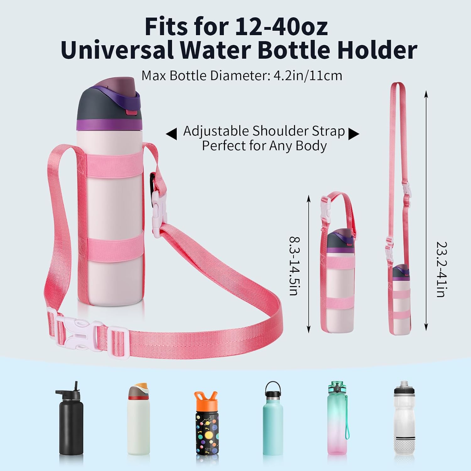 Water Bottle Holder Strap, for Owala Hydro Flask IRON °FLASK 16oz/24oz/32oz/64 oz Universal Water Bottles, with Carabiner，Phone Wrist Strap & Tether Tab, Hand Free for Hiking Travelling Camping - Image 2