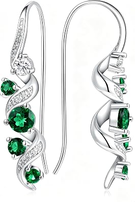Moissanite/Emerald/Sapphire/Ruby Long Dangle Earrings for Women, Solid 925 Sterling Silver, Luxury Spiral Threader/Teardrop Drop Earrings, Anniversary Birthday Mothers Day Idea Gift for Her