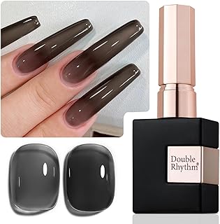 Double Rhythm 0.5Oz Translucent Gel Polish Sheer Neutral Natural Light Milky Same Color Same Bottle 15ML Jelly Gel Polish Nail Art DIY at Home (Black-A1366)