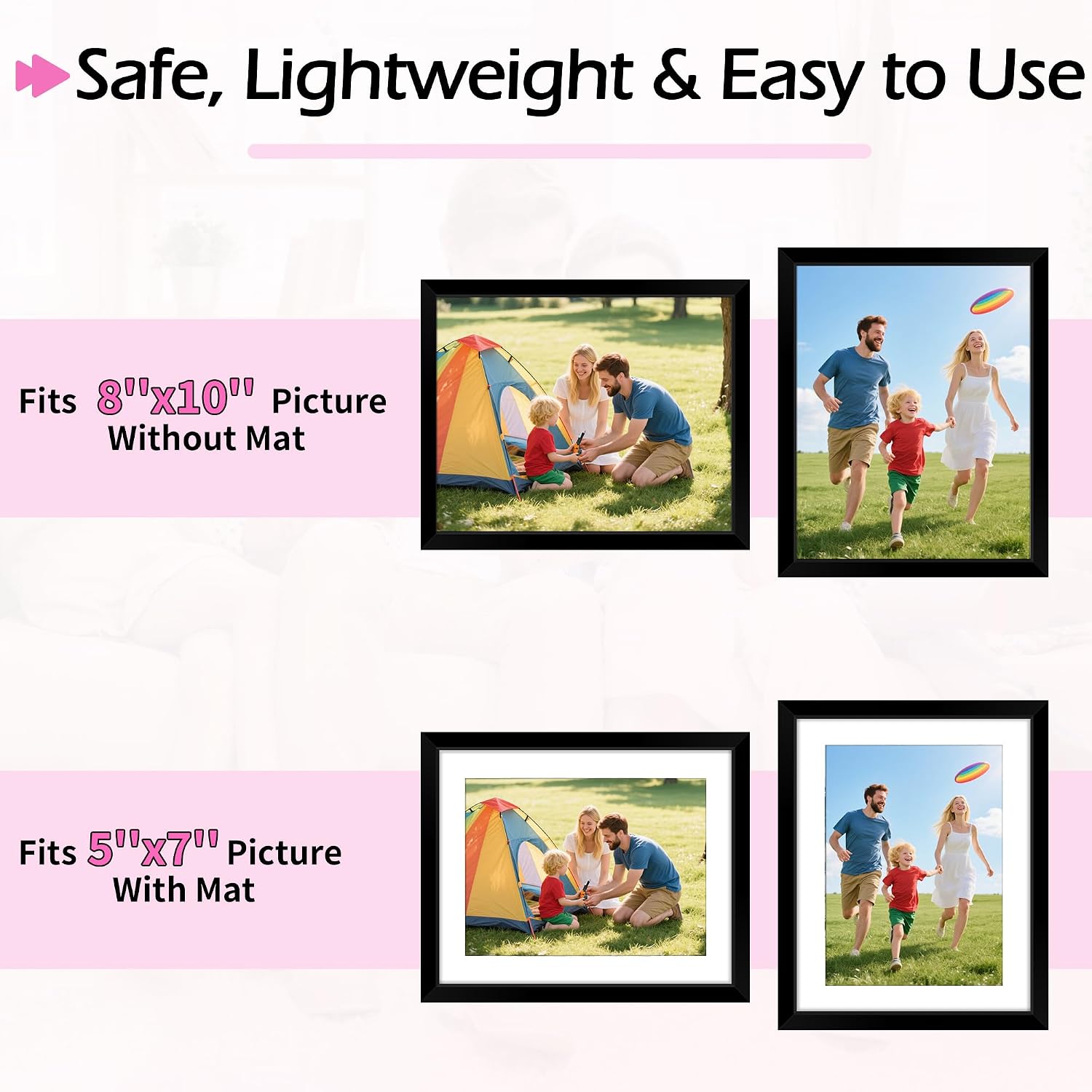 8x10 Picture Frame Set of 2, Black Photo Frame for Tabletop or Wall Display, Display Pictures 5x7 with Mat or 8x10 Without, Frame Collage with HD Plexiglass for Wall Home Decor, with Gadget image 3