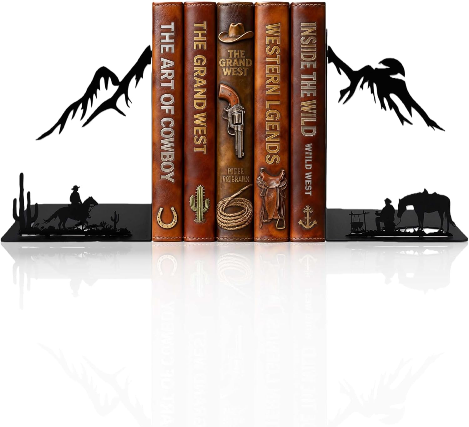 Mountain Forest Book Ends Decorative for Shelves, Cute Metal Bookends for Heavy Books, Unique Laser Cut Book Holders, Black Book Stopper for Home Office, Decorative Bookends for Shelf Decor
