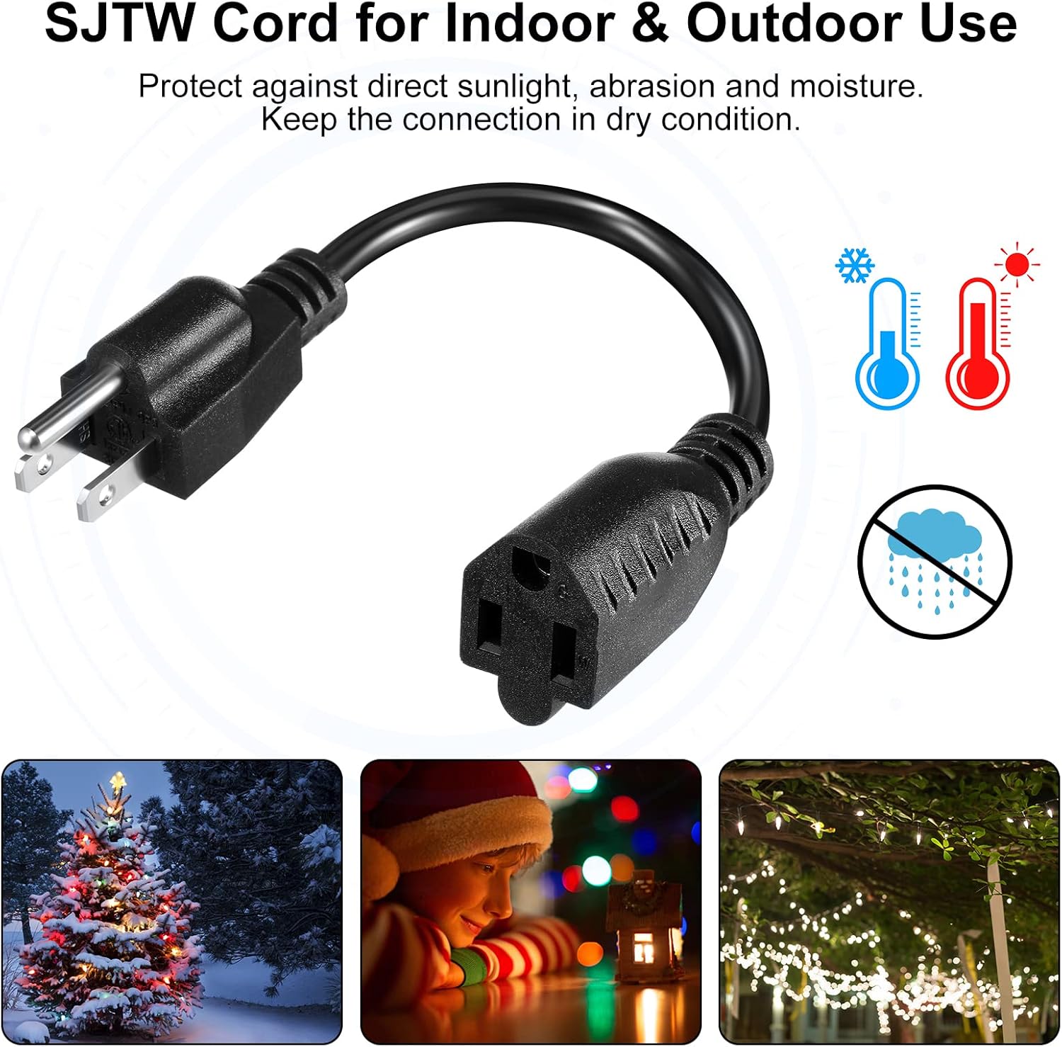 20pcs Short Power Extension Cord Outlet Saver Outlet Protectors Heavy Duty Power Extension Cords 3 Prong Cable for Indoor Outdoor Use, 16AWG/13A, 3 Pin, Black, 8 Inch