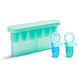Baby Feeders for Fresh Food and Fruit and Silicone Baby Food Freezer Tray, Blue/Mint