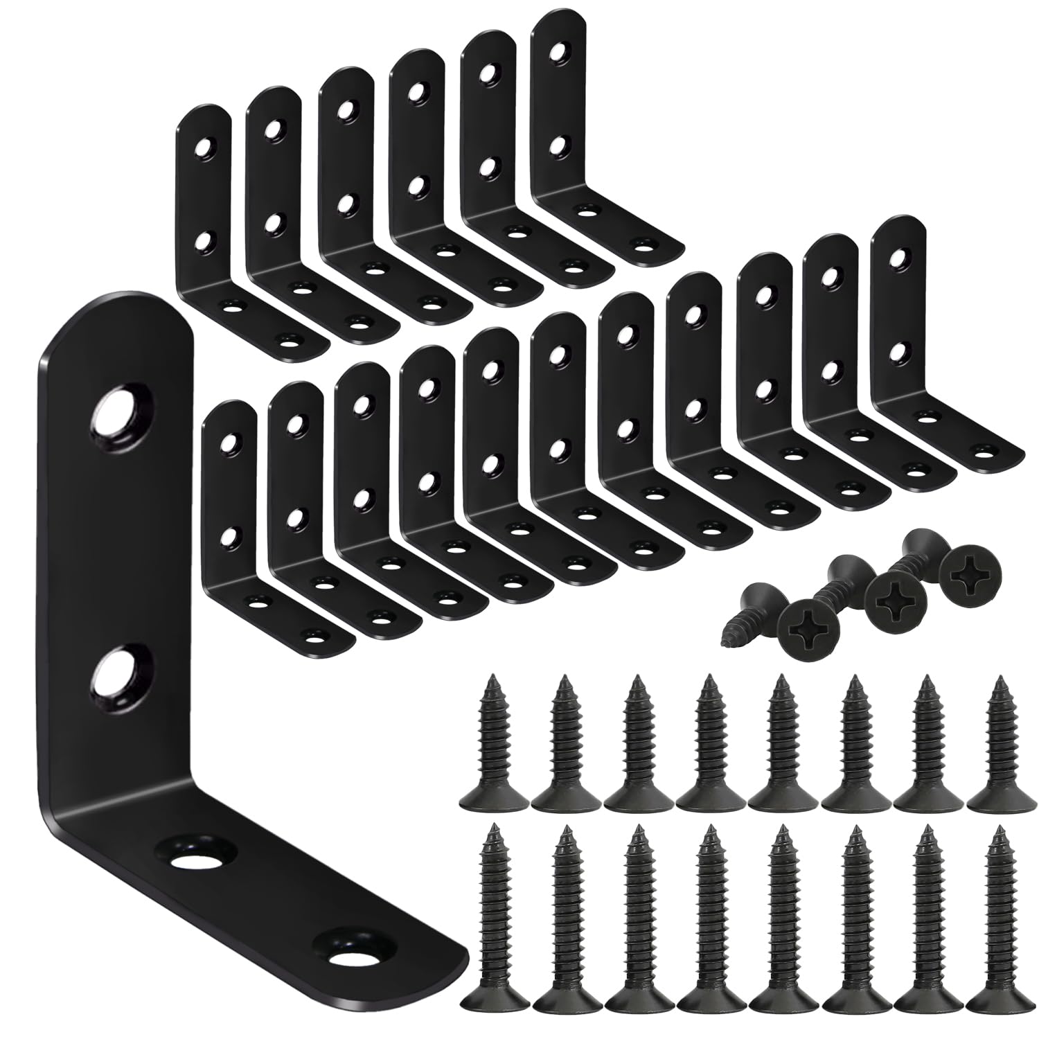 Photo 1 of 18-Pack L Shape Corner Brackets, Stainless Steel Metal Angle Braces for Wood Furniture, Heavy Duty Black 2 inch Shelf Bracket with Long Screws for Household Project (L Shape Black)