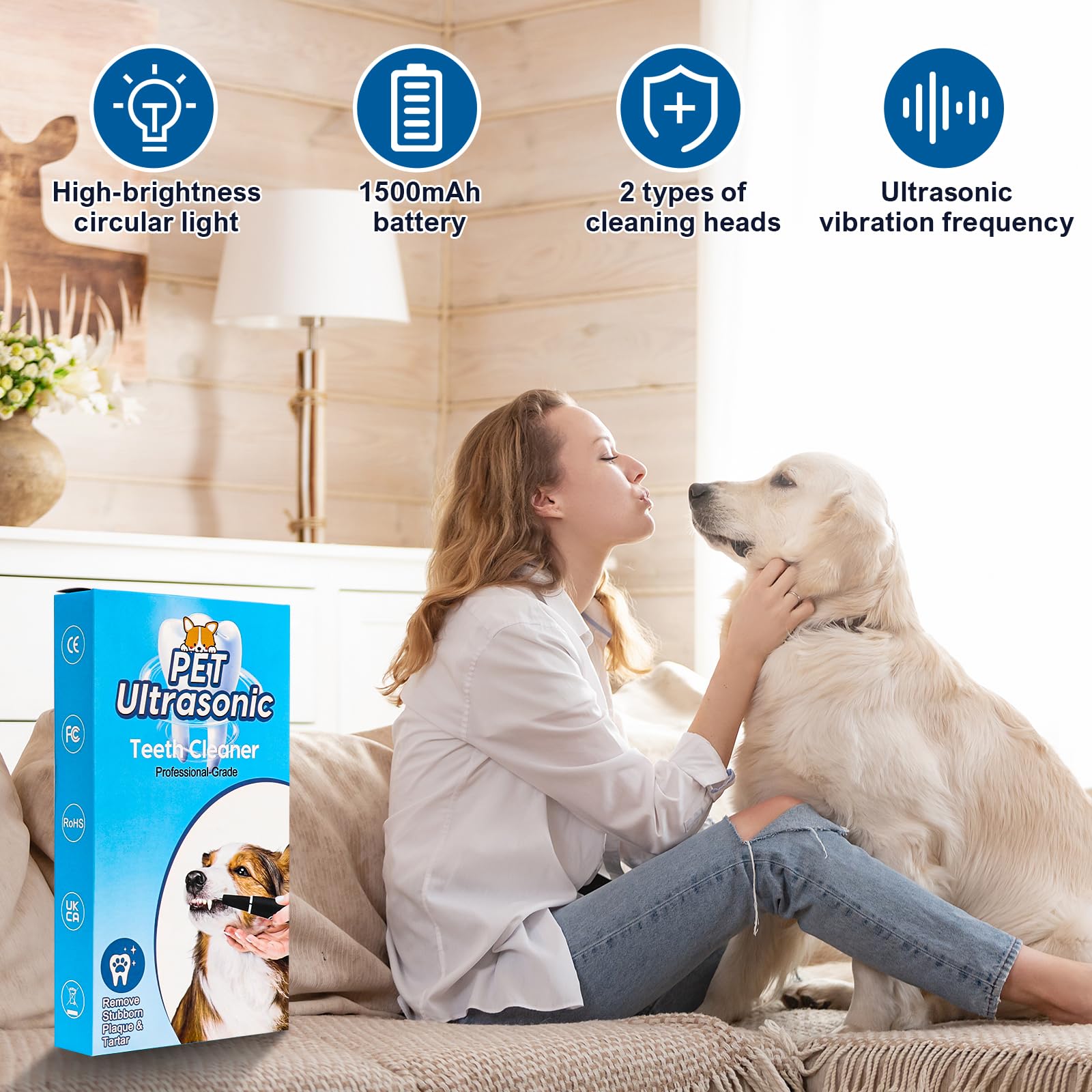 Detartreur Dentaire Ultrason pour Chien et Chat - Kit Detartrage Dentaire Professionnel, Étanche IPX6, Anti Tartre Chien & Mauvaise Haleine, Nettoyage Sûr des Gencives