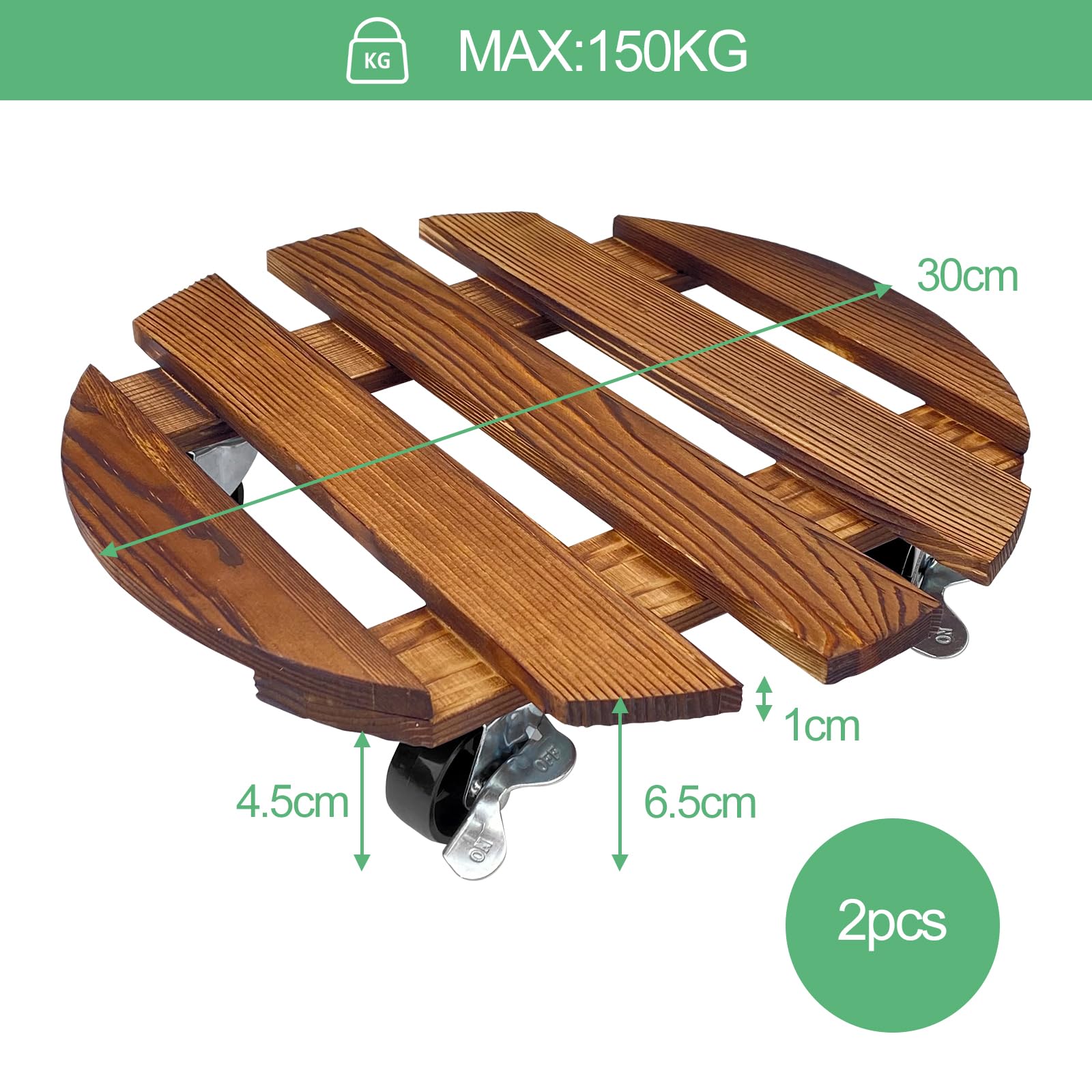 Lixiluxia Base con Ruedas, Soporte con Ruedas, Rodante para Plantas con Ruedas, Base de Jardinera con Ruedas, Plataforma con Ruedas, Capacidad de Carga 80 Kg, Base de Jardinera de Madera Maciza