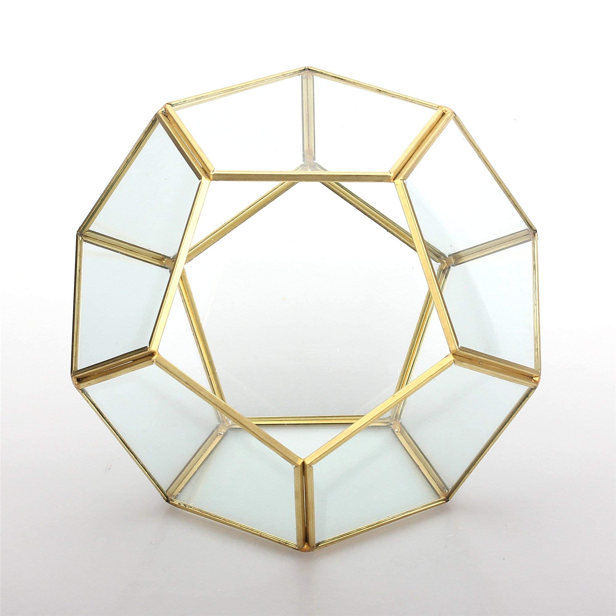 NCYP Terrarium en Forme de dodécaèdre et plaques de Verre pentagonales pour Plante Transparent Gold Copper Transparent (Pas de Plantes)