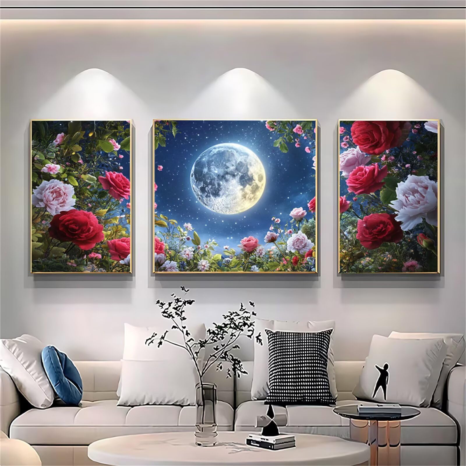 3 Pièces Peinture Numero Adulte - DIY Paysage Peinture par Numero Adultes, Inclure Acrylique et Pinceau, Loisirs Activités Numéro D'art Artisanales Paint by Numbers, Lune, 60x120cm Sans Cadre 0q-197