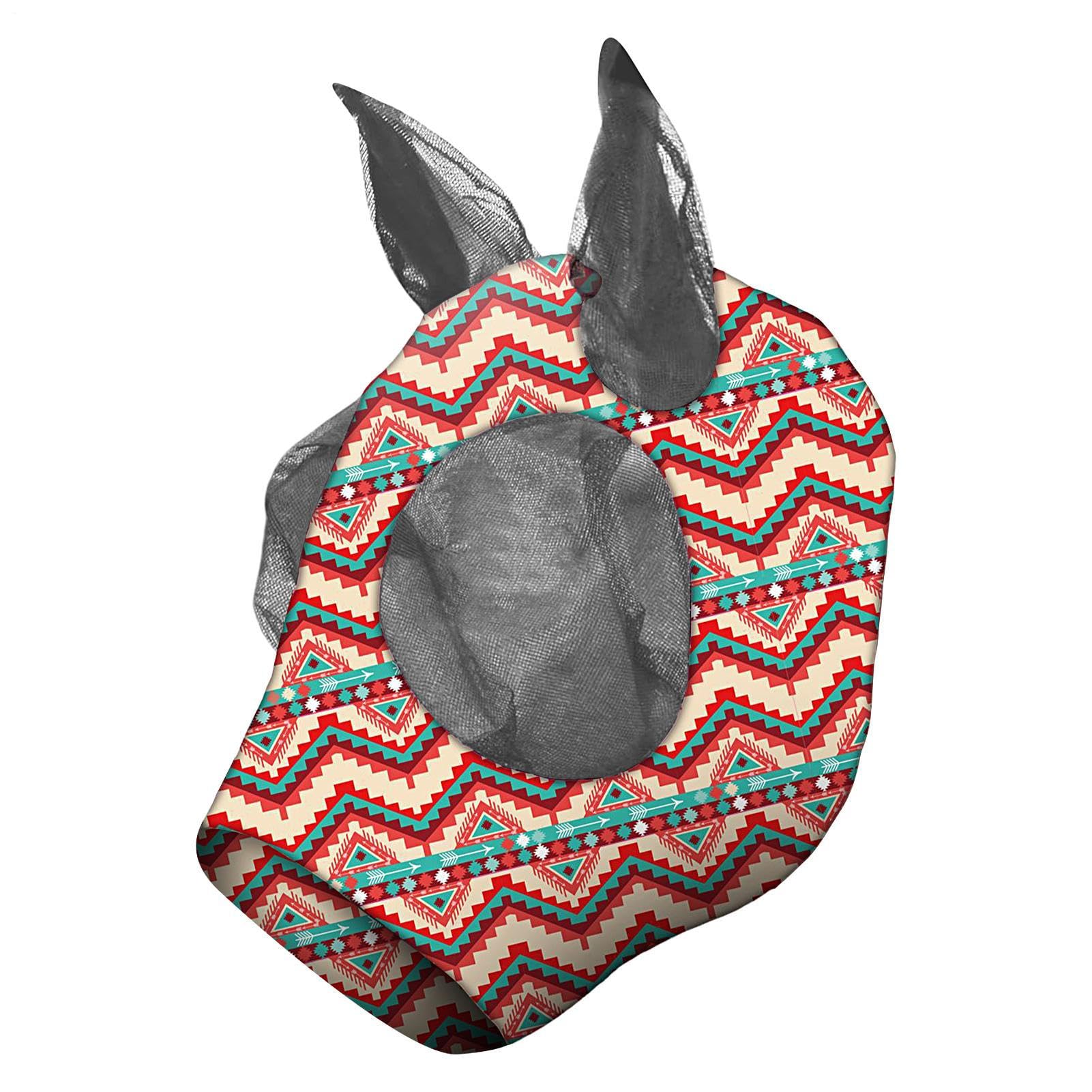 Máscara antimoscas para Caballo, máscara Protectora para Moscas, con protección para los oídos, Cubierta de Nariz COB, protección UV Transpirable para el Uso de competición de equitación