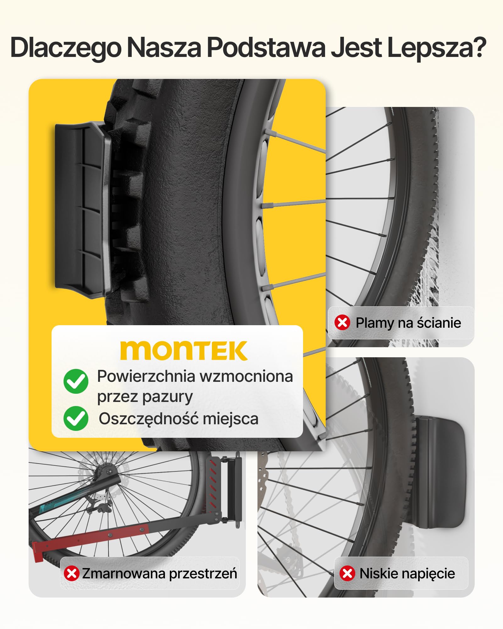 monTEK Obrotowy uchwyt ścienny na rower, powiększone haki rowerowe, do garażu, zestaw 3 szt