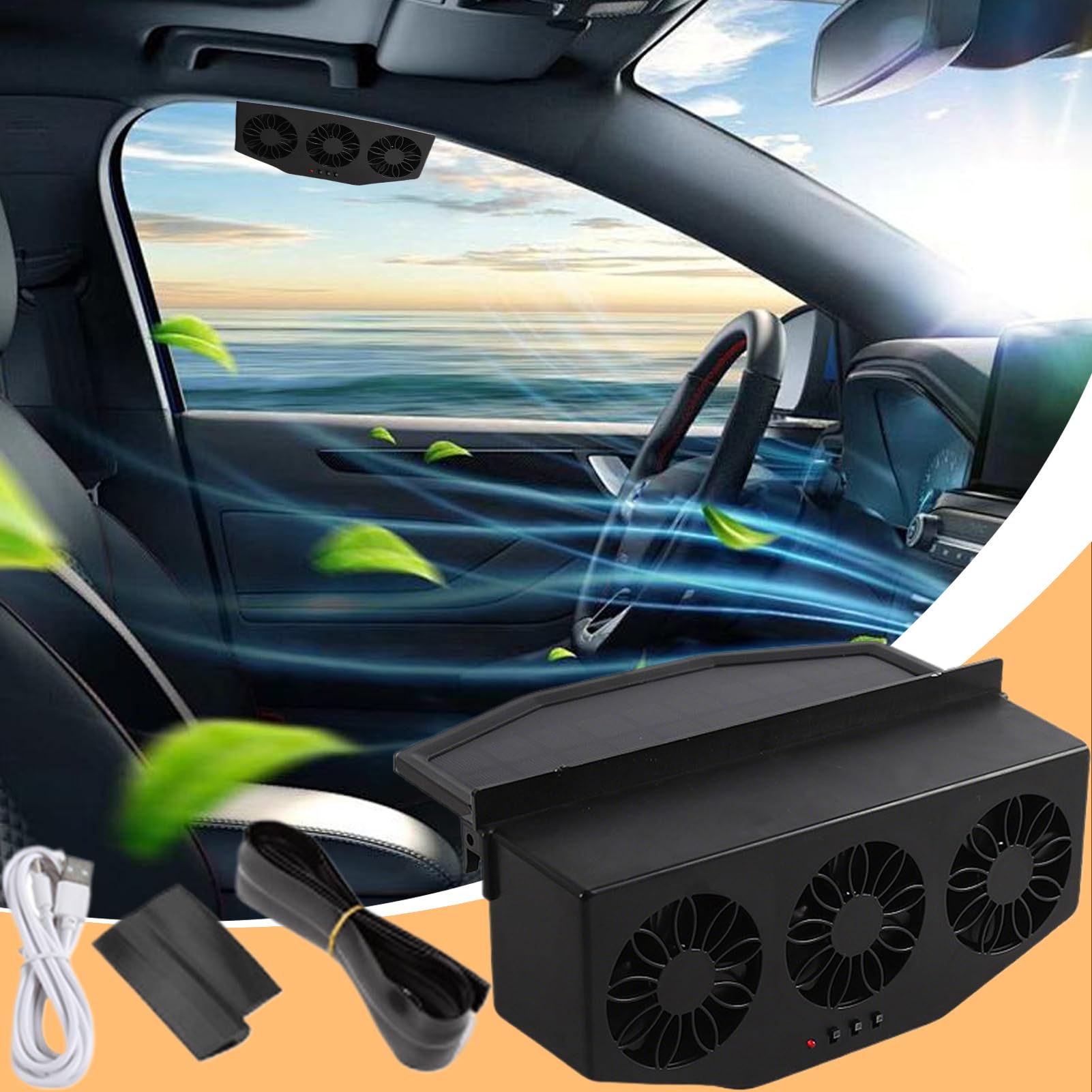 Ventilateur d'échappement pour voiture – Ventilateur de voiture à énergie solaire, 1200 mAh, chargement USB pour camping-car, camion, berline, purificateur d'air automatique