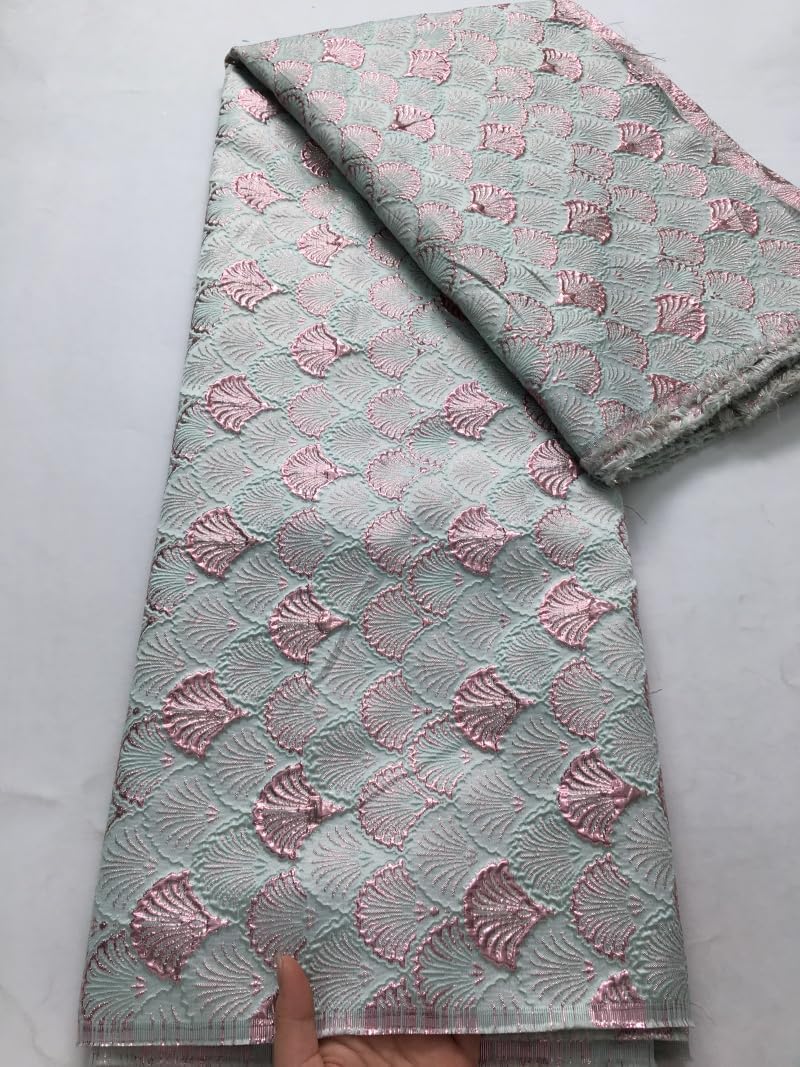 African Lace Fabric 5 Yard- Solid Color Hot Stamping Scale Pattern Lace for Wedding, Party, Sewing Projects (Mint Milk Green)