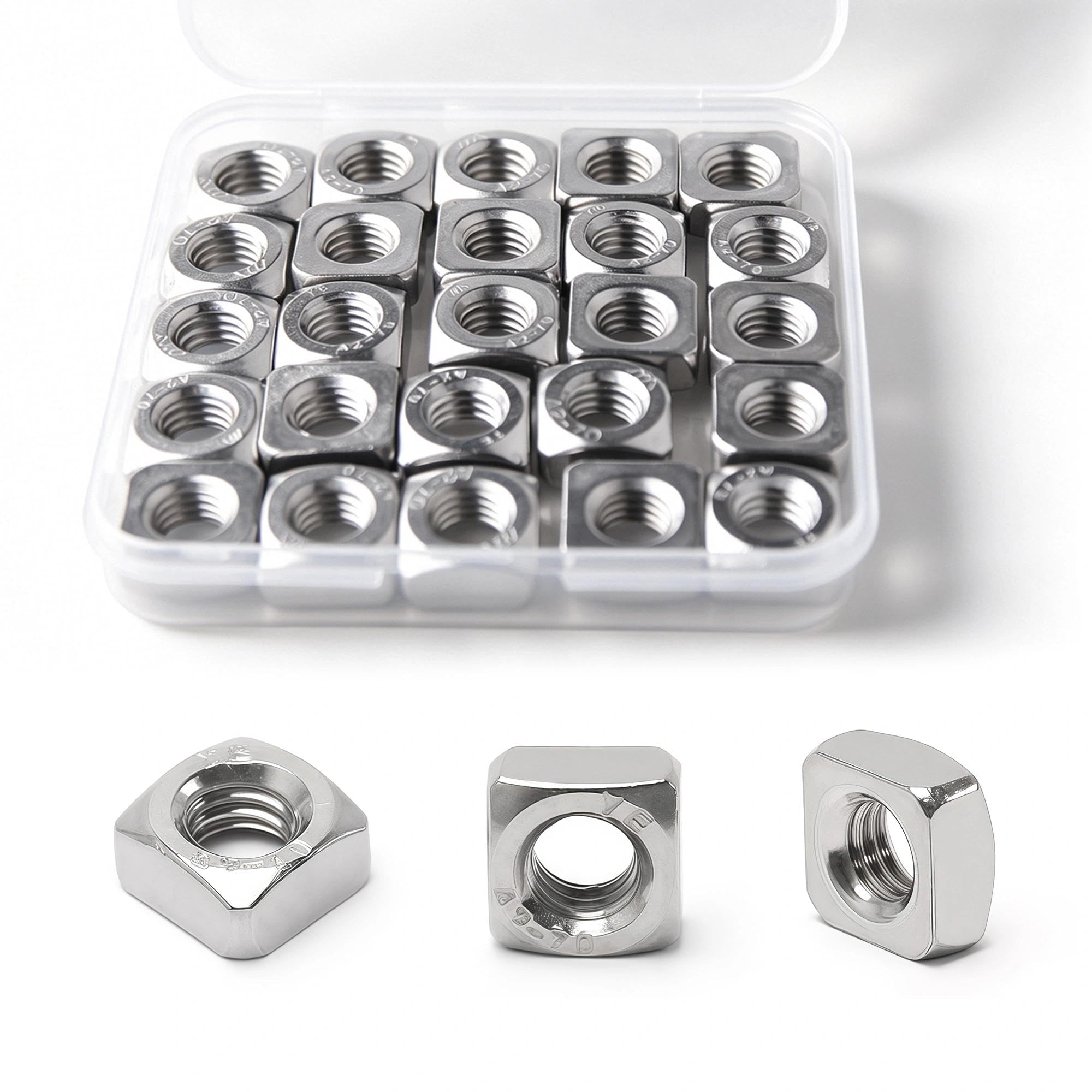 Pack of 25 M10-1.5 Square Nuts - 304 Stainless Steel Coarse Thread Fasteners, M8 Nut Square for Home Repairs, Furniture Assembly & Professional Engineering