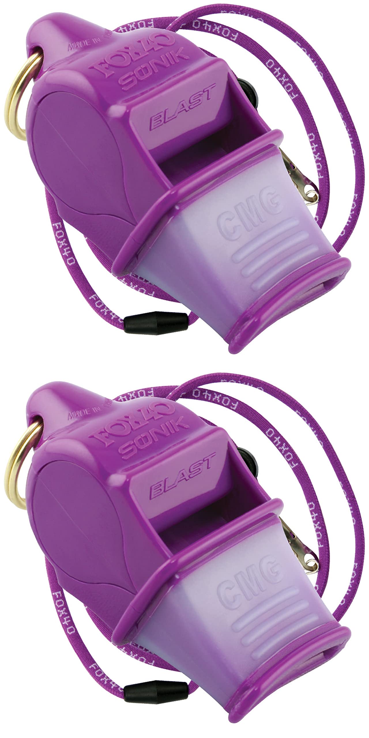 Fox 40 Sonik Blast CMG Whistle w/ Lanyard Referee Dog Purple (2-Pack)