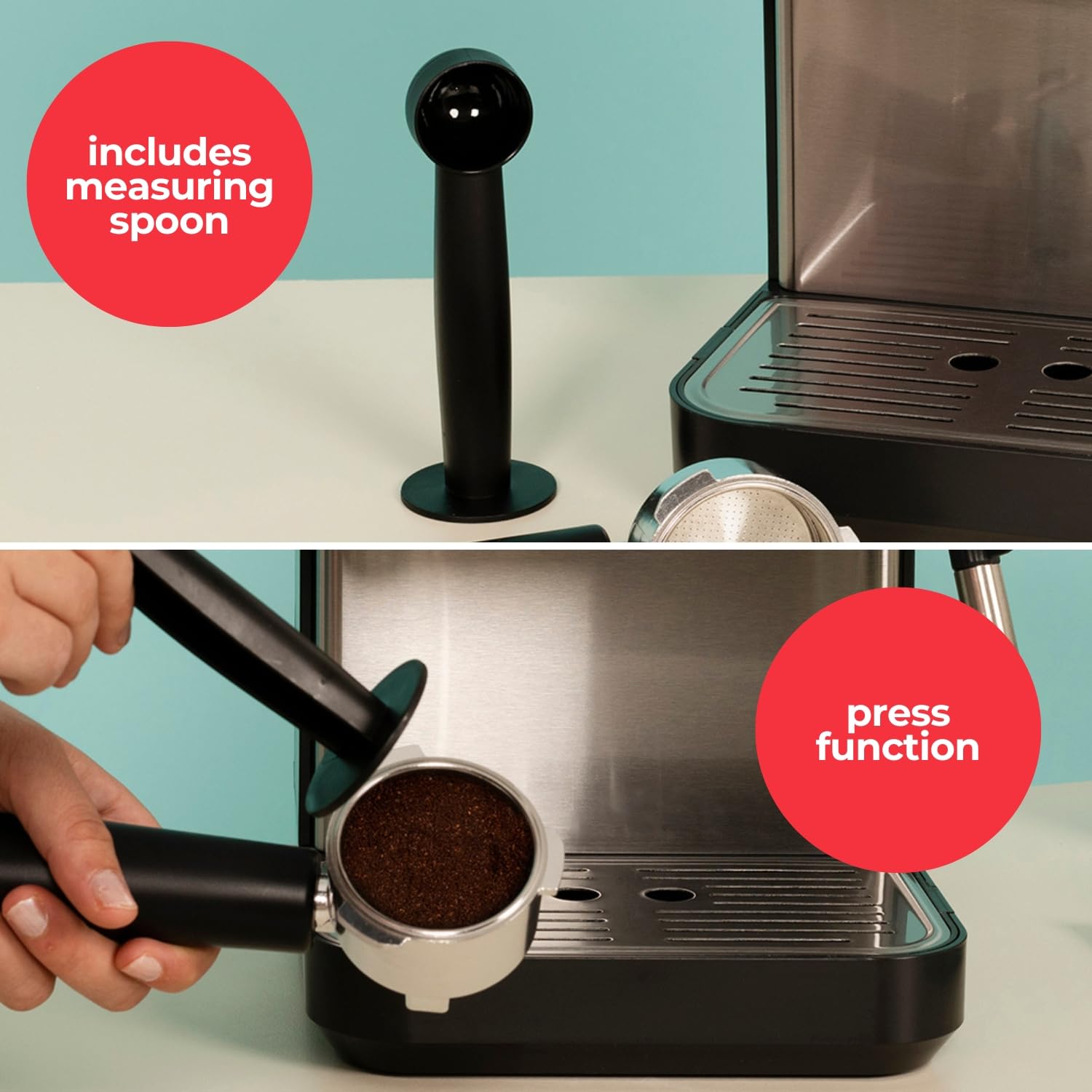 Solac – Cafetera Espresso Taste Classic D20 Inox | 850W | Presión 20 bares | Depósito 1,8L | Brazo 1 y 2 salidas | Vaporizador | Superficie Calienta tazas | Apagado automático