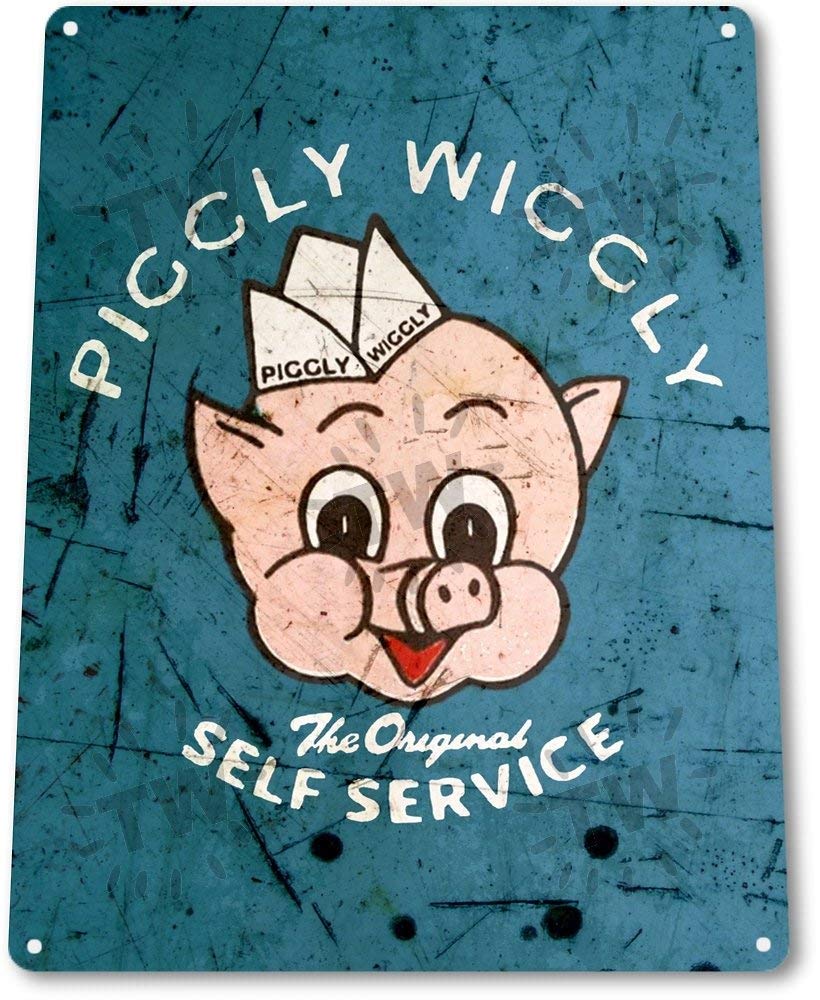 Retro Metal Tin Sign 8X12 Inches Piggly Wiggly Self Service Auto Shop Garage Mechanic Rustic Metal Decor Tin Sign