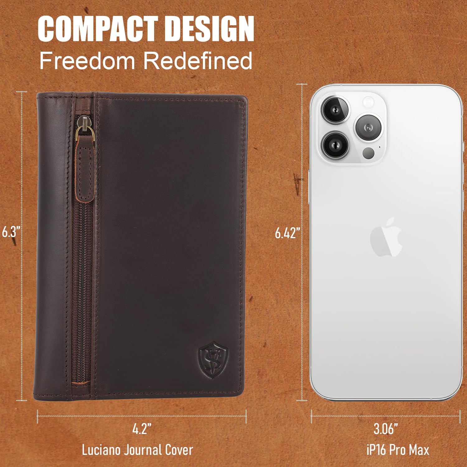 STAR VISTA Luciano Leder-Tagebuchhülle für 8,9 x 14 cm große Notebooks, Reisepasshülle mit RFID-Blockierung, mehrere Kartenfächer, Reißverschlusstasche, 2 Notizbücher und Stift im Lieferumfang