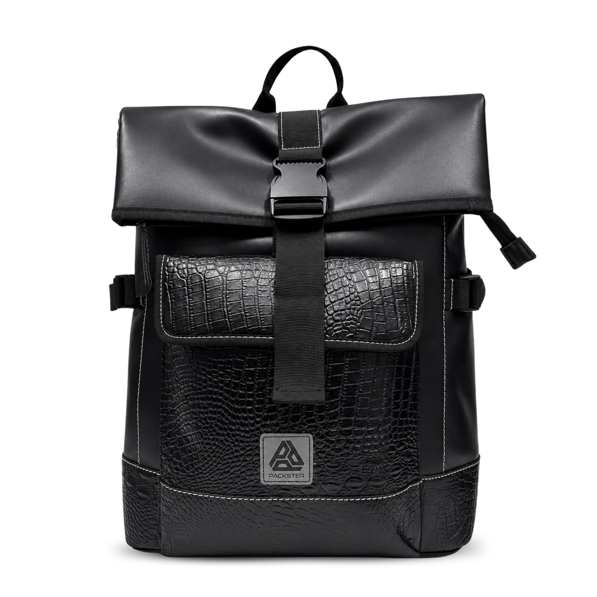 cxr origin flat top backpack 19.5l for men & women | premium leatherette croco texture office & travel bag | modern business backpack with organizer | black