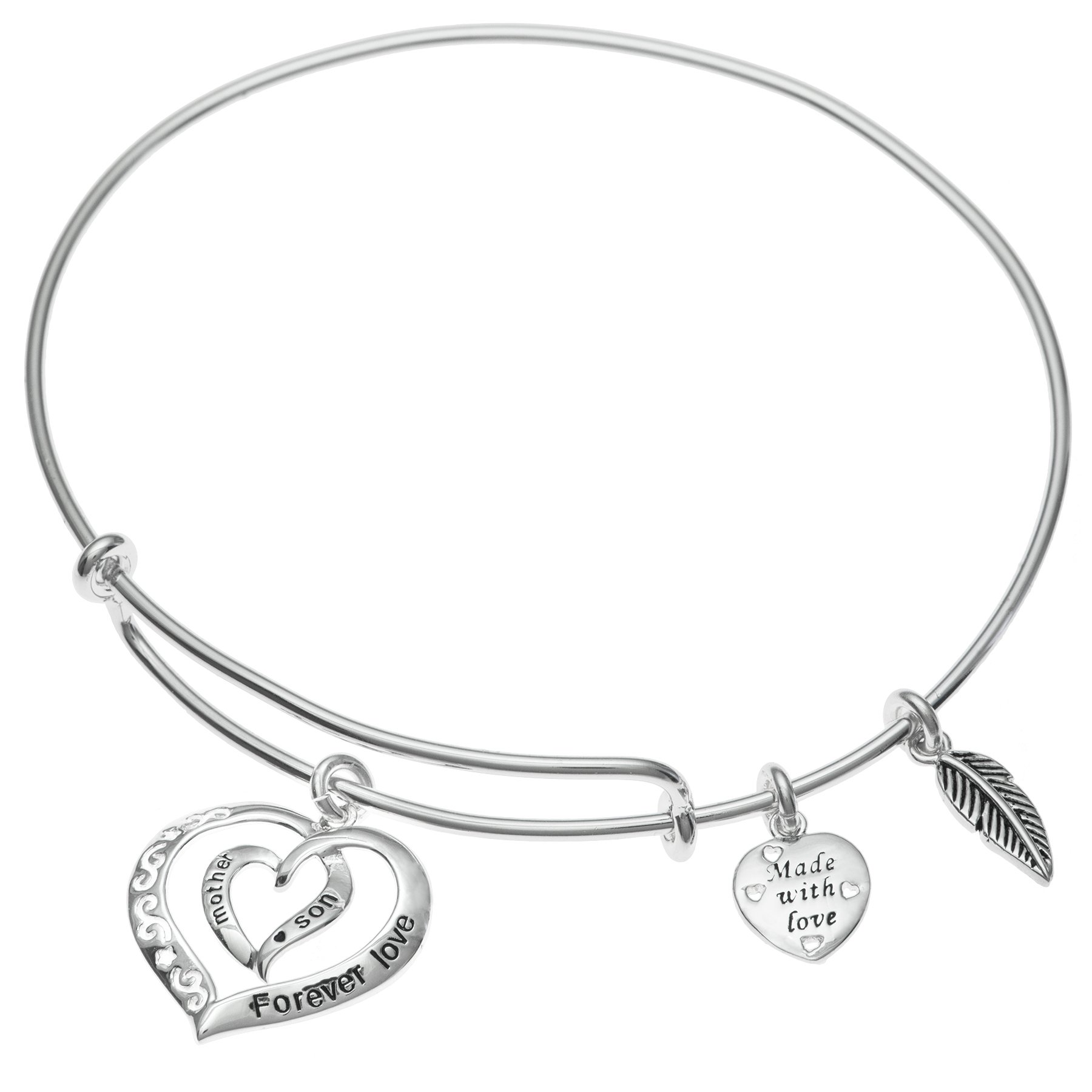Pulsera de plata de ley con colgante de hoja de corazón ajustable para madre e hijo para siempre, 9 5 inch, Plata de ley, Sin piedra