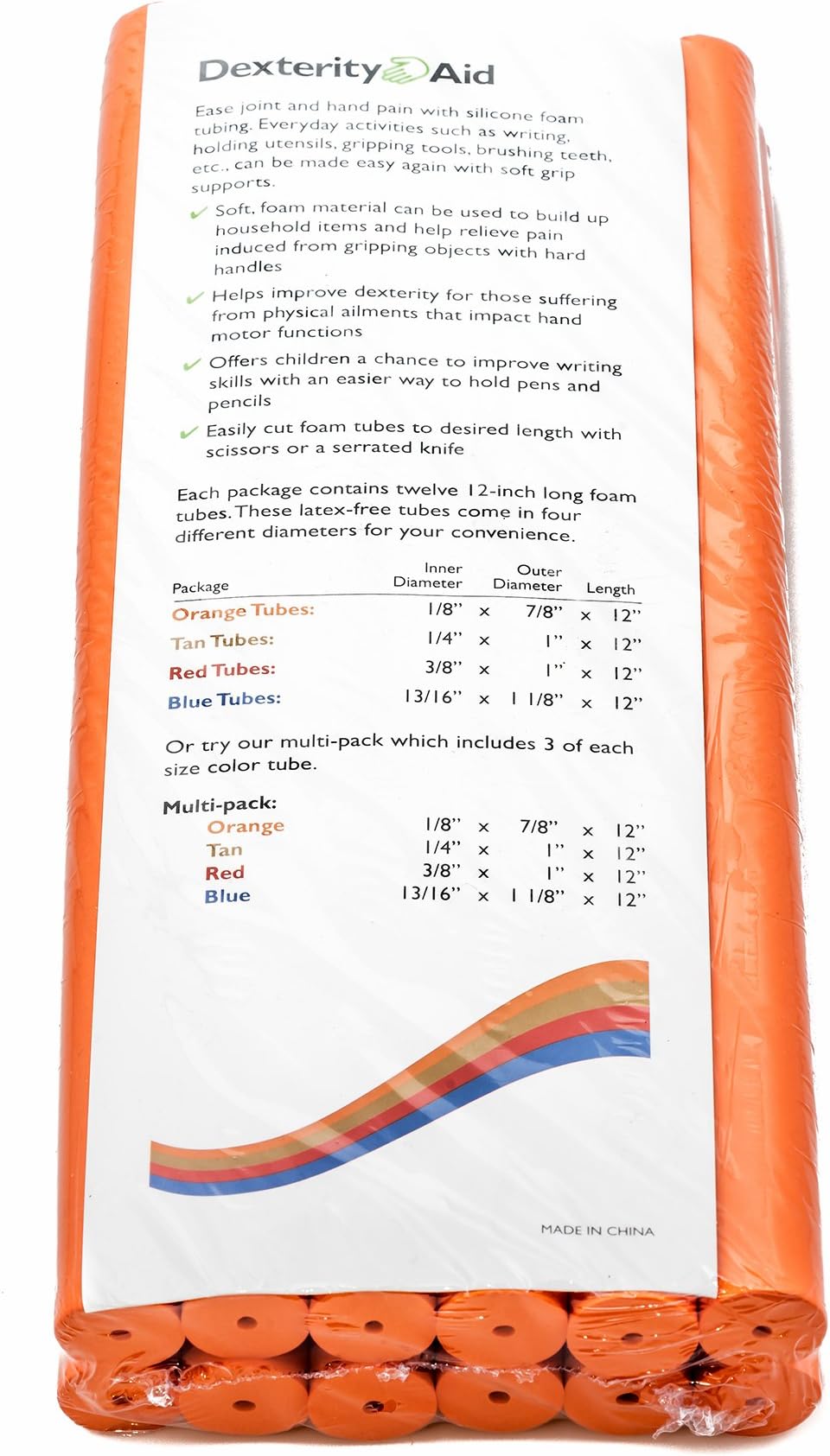 Dexterity Aid - Closed Cell Foam Tube for Grip Support - Pack of 12 (1/8 inch)