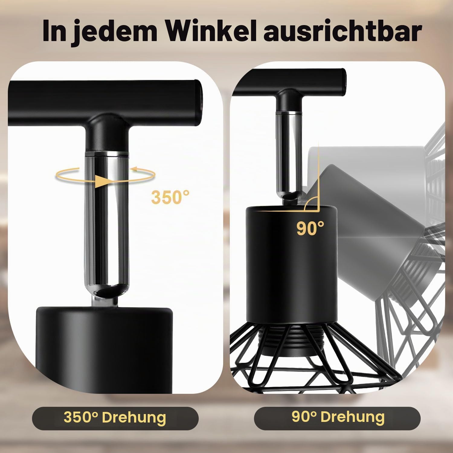 Deckenstrahler 6 Flammig, 350°-Drehung, Deckenspots E14 Fassung, Deckenlampe LED Deckenleuchte, Spotleuchte Wand, Wandstrahler für Küche, Wohnzimmer, Schlafzimmer, Schwarz (Ohne Leuchtmittel)