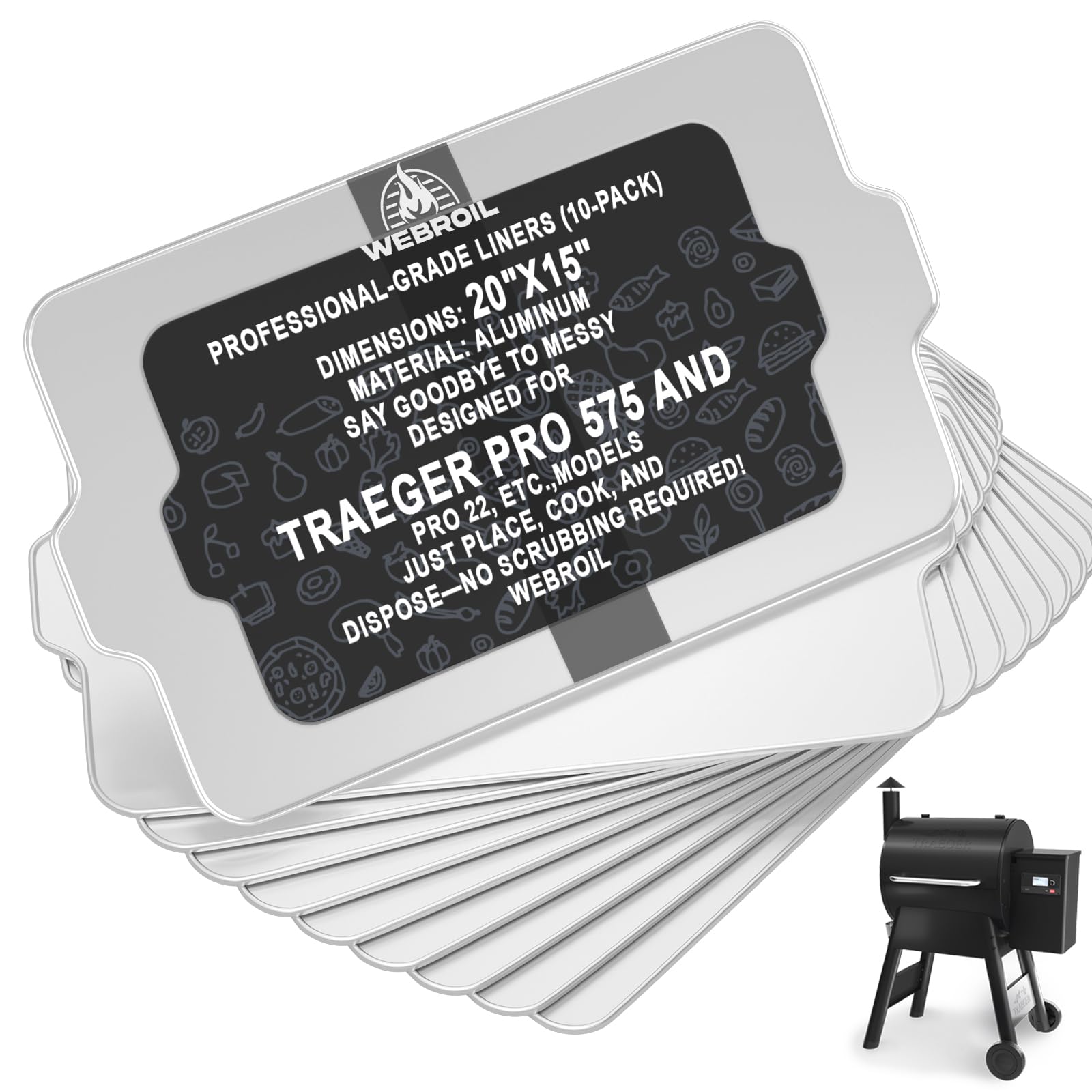 10 Packs BAC507 Drip Tray Liners for Traeger Pro 22 &amp; Pro 575 Pellet Grills