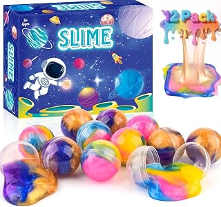 Slime Party Favours, Pack of 12 Galaxy Slime Balls, Stretchy, Non-Stick, Mess-Free…