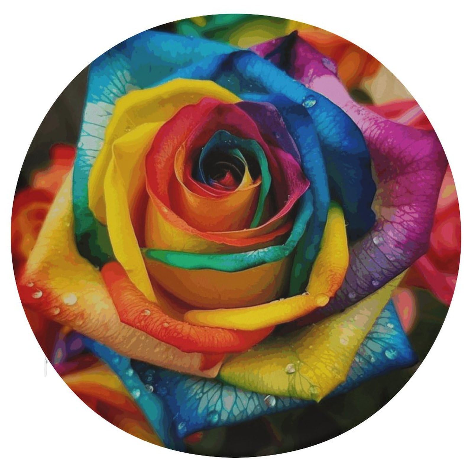 JTREHY Rainbow Rose Cushion Soft Breathable Round Cushions Multi-Functional with Zipper Floor Pillows Cushion for Various Indoor Occasions Chair Pad