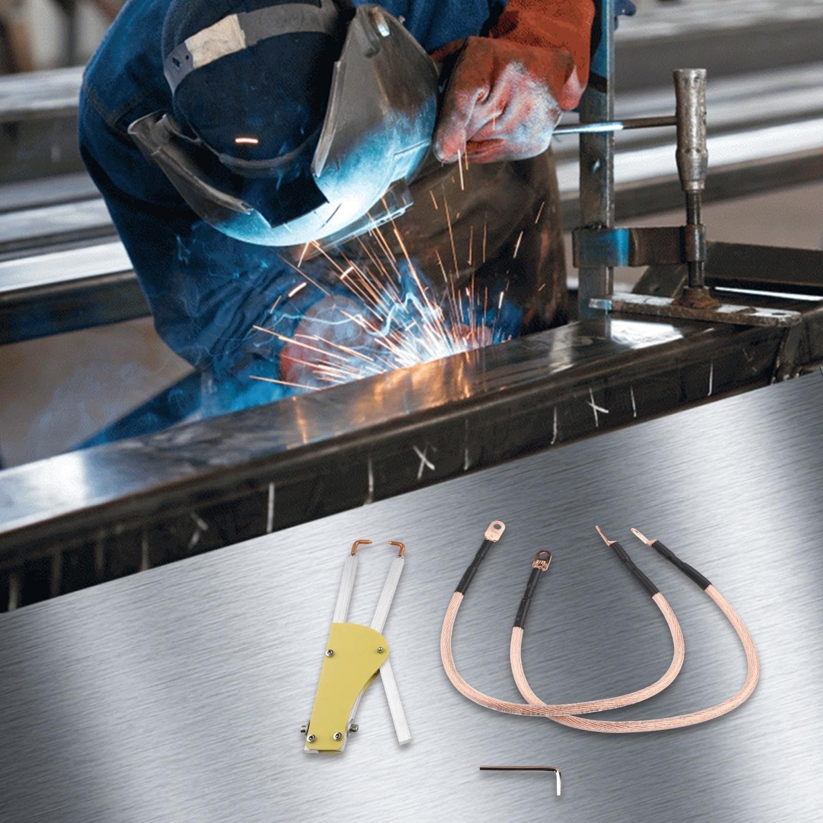Pince de soudage bout à bout réglable en acier inoxydable résistante aux hautes températures avec poignée ergonomique pour réparation de tôles, projets de bricolage à domicile, jaune (B)