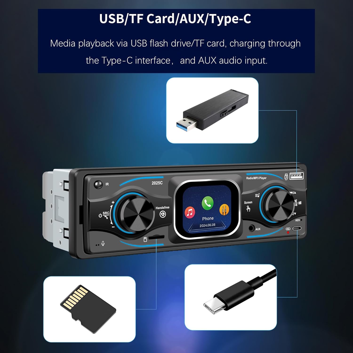 Single Din Car Radio, 2.17” Touchscreen Car Stereo with Bluetooth 6.0, FM Radio, USB/TF Support, 180W Amplifier, AUX Output, Type-C Charging, Car Audio & Video,