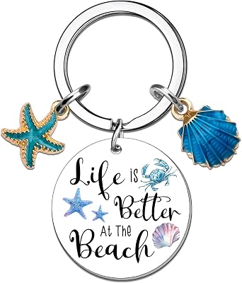 Beach Gifts for Women Seashell Keychain Beach Stuff for Teen Girls Ocean Themed Gifts for Birthday Christmas Beachy Keychain for Her
