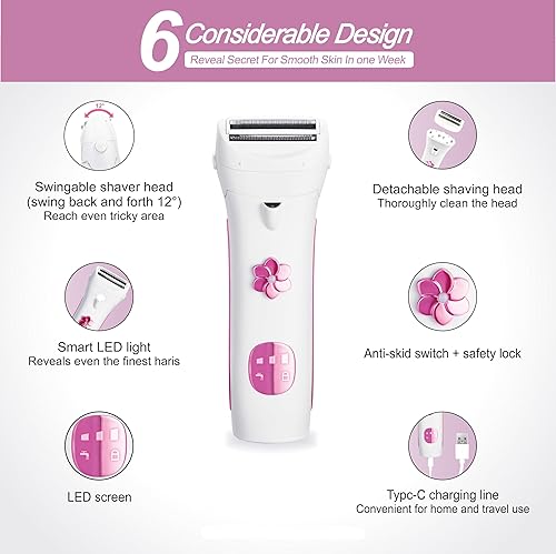 Miniatura 3 de KEDA Afeitadora eléctrica para mujer, la mejor maquinilla de afeitar eléctrica para mujer, piernas de bikini, axilas, pelos públicos, recortadora