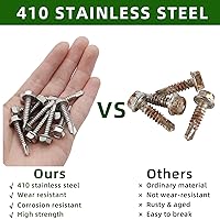 Vista 4 de Tornillos autoperforantes con cabeza hexagonal de 1/2 pulgada, tornillos de chapa autoperforantes, acero inoxidable 410, 100