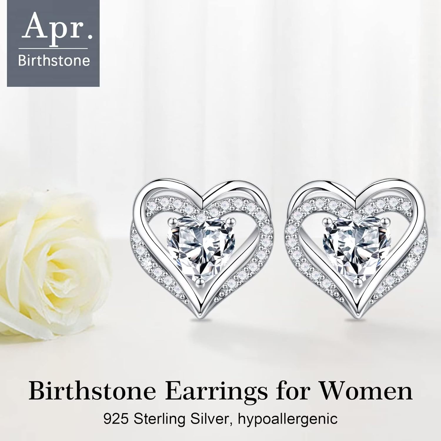 Iefil Birthstone Earrings for Women - 925 Sterling Silver Heart Stud Earrings Birthday Gifts for Women - Image 4