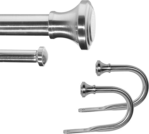 eTeckram Barra de cortina doble de 1 pulgada con remates de trompeta (níquel arena) (+ soportes), 84 a 120 pulgadas)