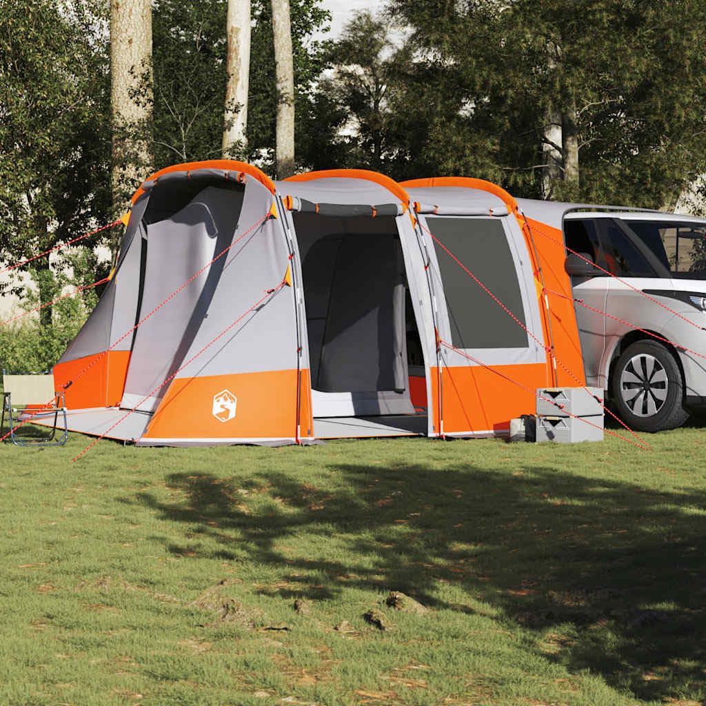 Tienda de campaña gris y naranja, impermeable, con revestimiento de poliuretano, para camping y festivales, fácil de instalar, resistente al viento, duradera y portátil