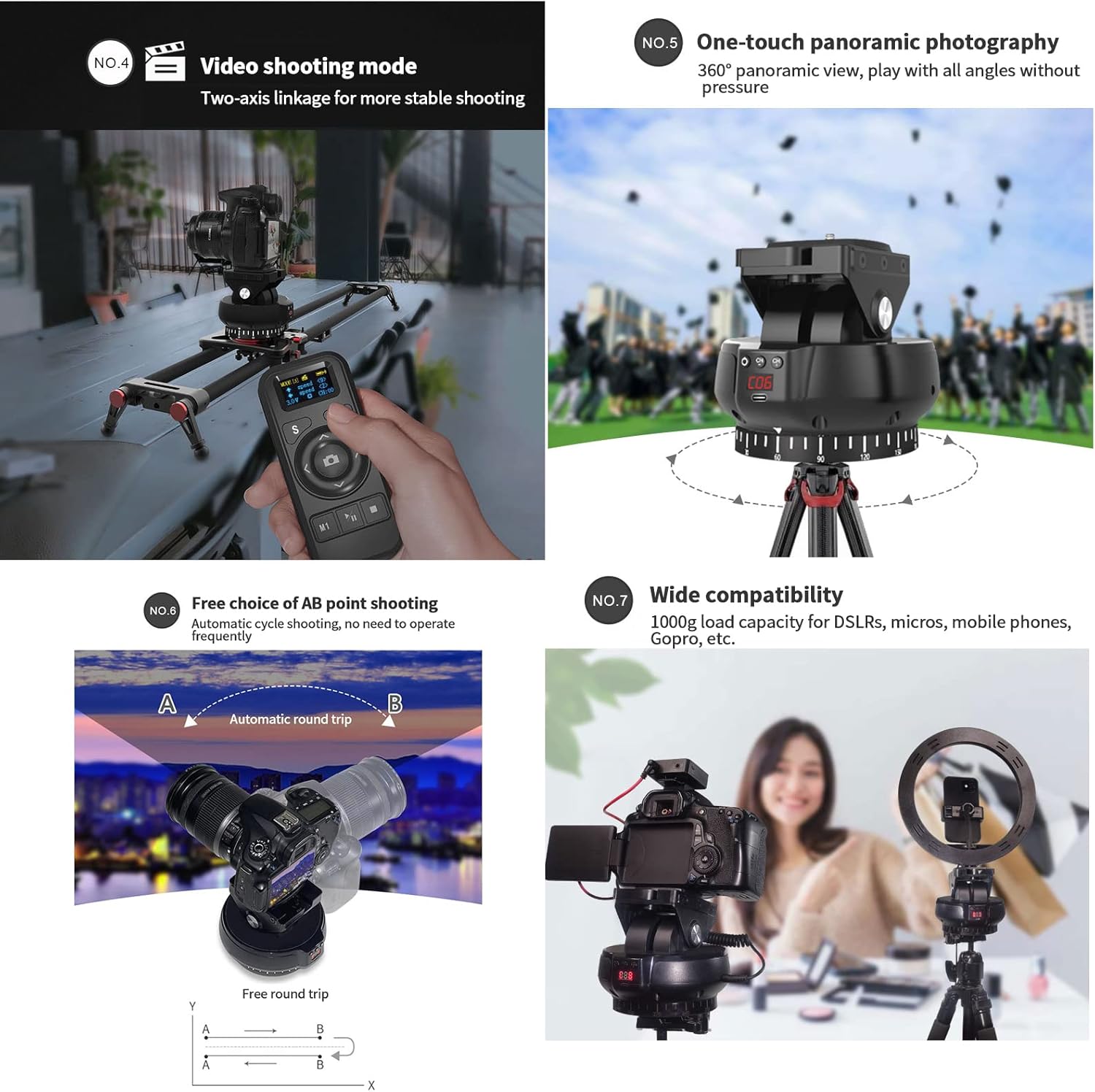 YT-1200 Auto Motorized Rotating Panoramic Head with Remote Control 328FT Remote Control Distance Pan Tilt Video Tripod Head Stabilizer for Smartphone Cameras Mirrorless Camera