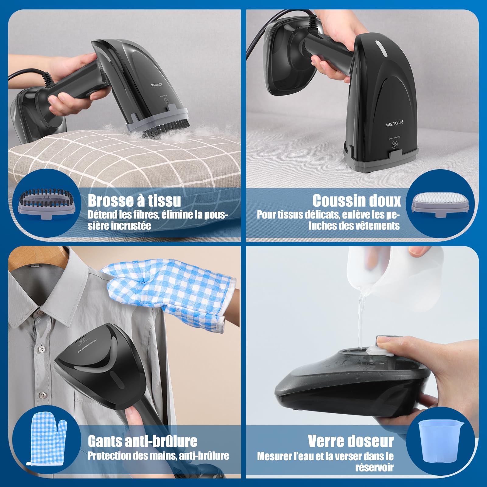 NTAYDZSW Fer à repasser vapeur portable de voyage 1800W, préchauffage 20s, réservoir 300ml amovible, arrêt automatique, débit vapeur 20g/min, défroisseur pour maison, voyage et bureau