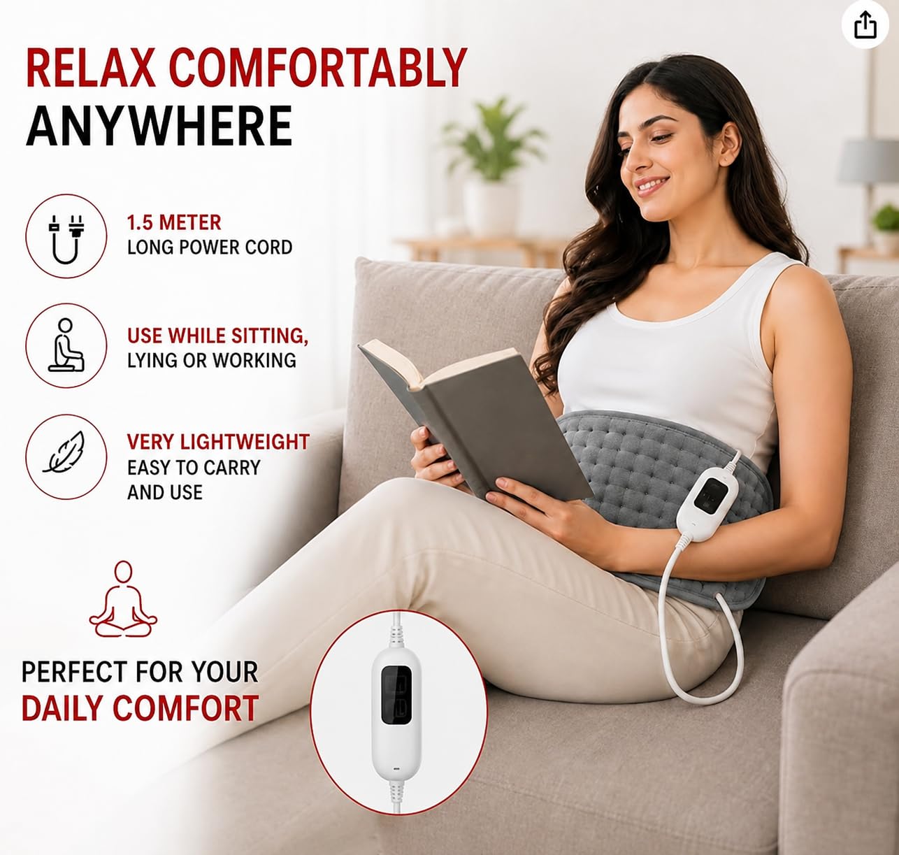 Meditive Orthopedic Electric Heating Pad for Pain Relief – Ultra Soft Material with Fast Heating Technology Heating belt for Back 1