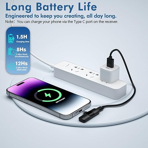 Miniatura 5 de Micrófono inalámbrico profesional para iPhone, iPad, Android, micrófono de solapa Lavalier para grabación de video, mini micrófono de grabación