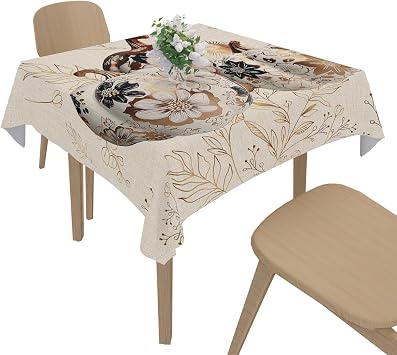 Square Tablecloth Waterproof Spillproof Table Cloths,Thanksgiving Pumpkin Fall Luxury Flower Table Cover for Kitchen Dining Camping Indoor Outdoor Tables 54" x 54",Abstract Gold Leaf Vintage Linen