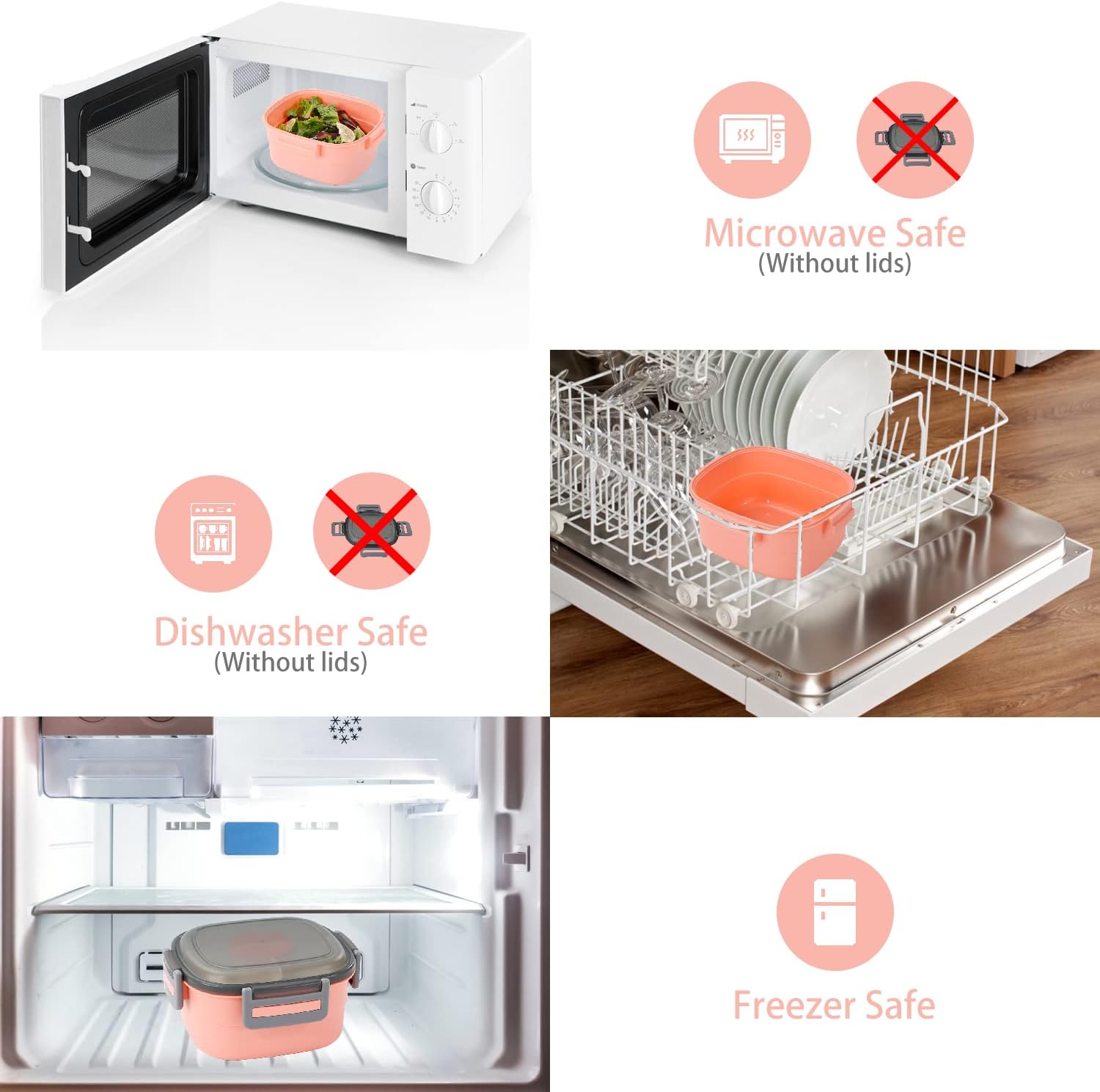 Freshmage Salad Container for Lunch with Ice Pack, Leakproof BPA-Free 52-oz Lunch Container with 4 Compartments, Salad for Men, Women (Pink+Ice Pack) - Image 7