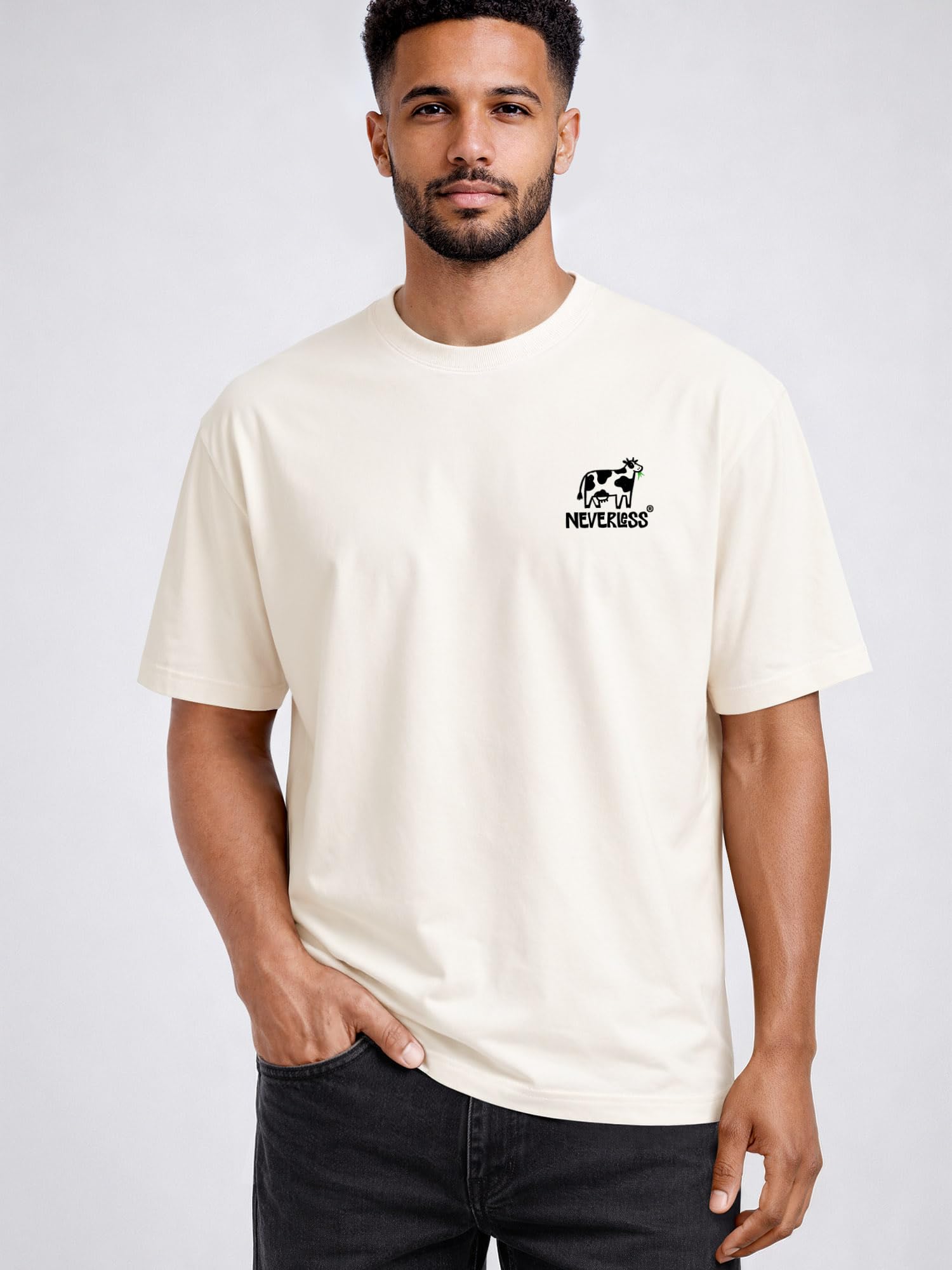 Neverless® Herren T-Shirt Backprint - Kuh Lactose - Oversized Relaxed Fit Sommer Fashion Streetstyle